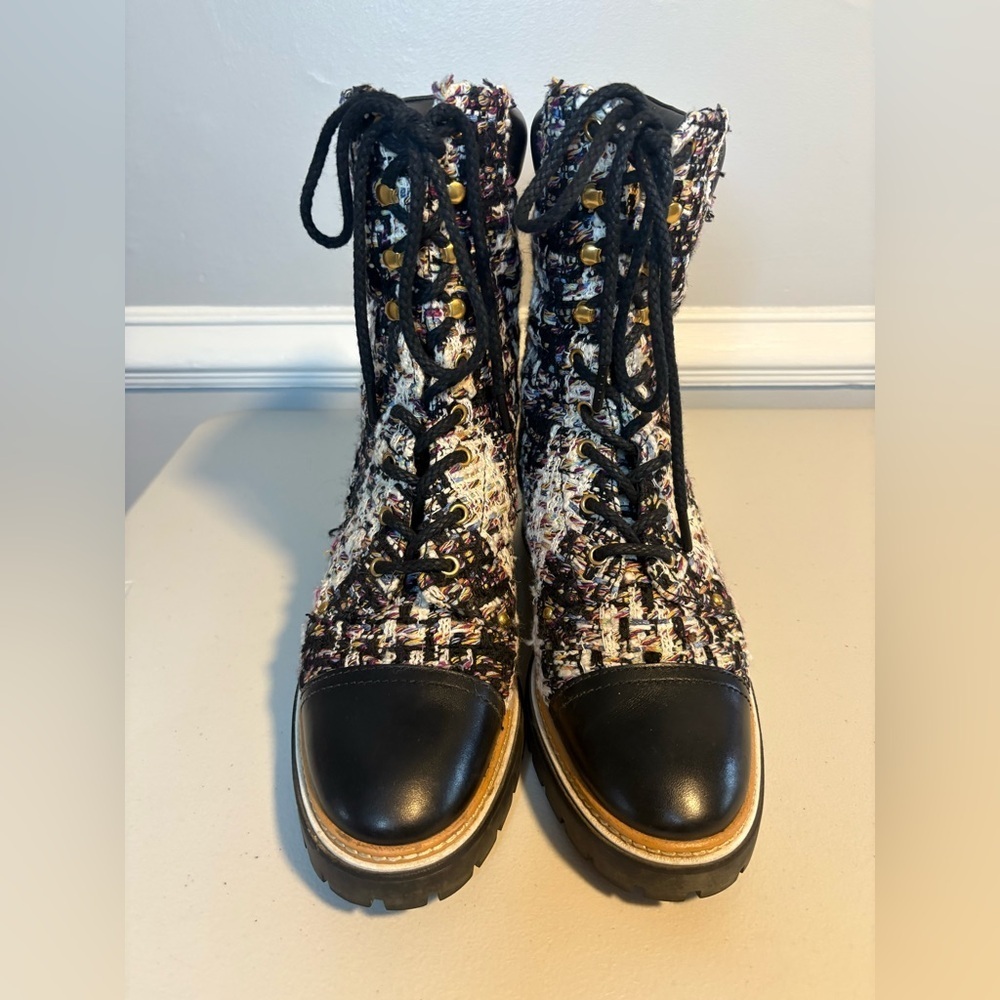 Tory Burch Miller Tweed Lace-Up Combat Boots | Black | Women’s Size 11M - Picture 3 of 15